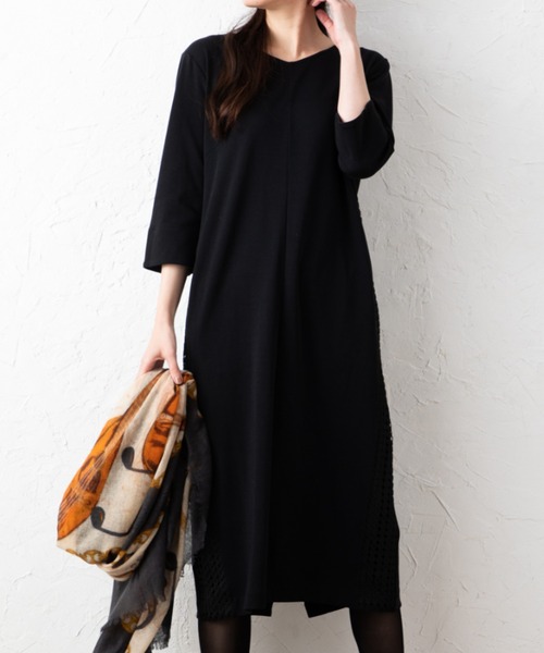 aunt lily(アントリリー)の「サイドレースアクセントワンピース(ワンピース・レディース・ブラック/ダークベージュ・M/L/LL/3L/S)」の3枚目の写真