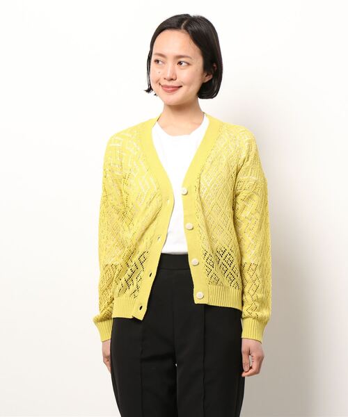 sm2rhythm（サマンサモスモスリズム）の「柄編みニットカーディガン（カーディガン/ボレロ・レディース・ホワイト/ブラック/イエロー・ﾌﾘ-）」の6枚目の写真
