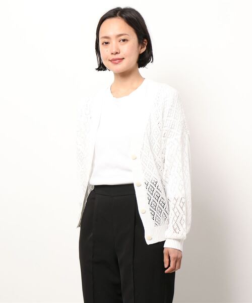 sm2rhythm（サマンサモスモスリズム）の「柄編みニットカーディガン（カーディガン/ボレロ・レディース・ホワイト/ブラック/イエロー・ﾌﾘ-）」の7枚目の写真