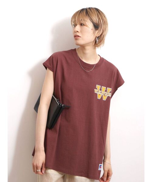Russell Athletic(ラッセルアスレティック)の「RUSSELL別注 プリントロゴタンクトップ(Tシャツ/カットソー・レディース・オフホワイト/チャコールグレー/ブラウン・FREE)」の1枚目の写真