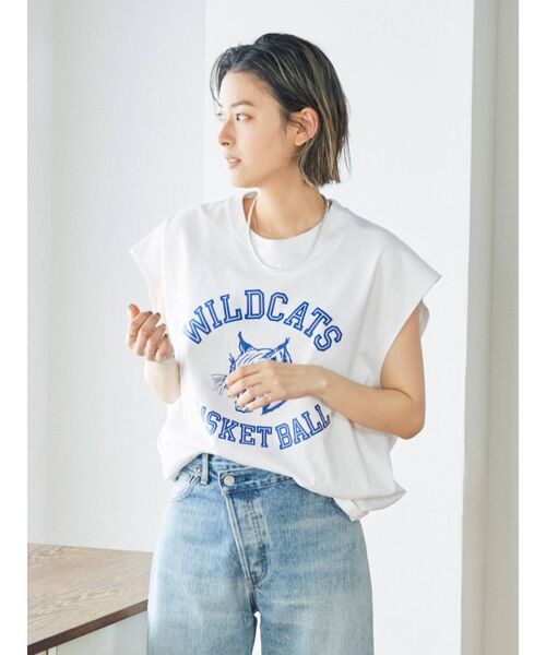 Russell Athletic(ラッセルアスレティック)の「RUSSELL別注 プリントロゴタンクトップ(Tシャツ/カットソー・レディース・オフホワイト/チャコールグレー/ブラウン・FREE)」の9枚目の写真