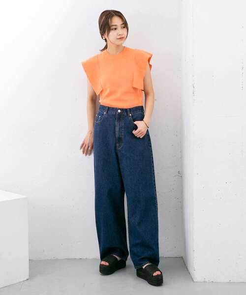 KBF(ケイビーエフ)の「ボーイッシュダメージデニム(デニムパンツ・レディース・ライトブルー/ネイビー/グレー・38/36)」の13枚目の写真