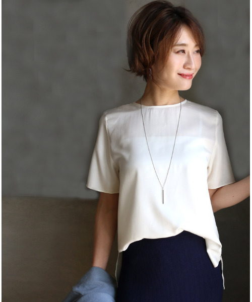 Ehre style（エーレスタイル）の「オフィスで着られるきちんとＴシャツ（Tシャツ/カットソー・レディース・ブラック/ベージュ/ピンク/アイボリー・FREE）」の2枚目の写真