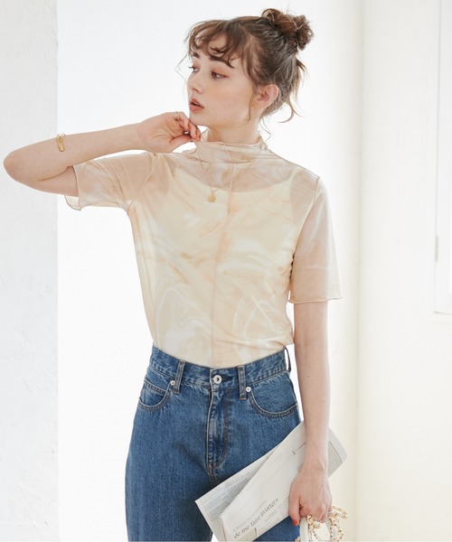 mame マーブルプリントハイネック mamekurogouchi マーブルプリント