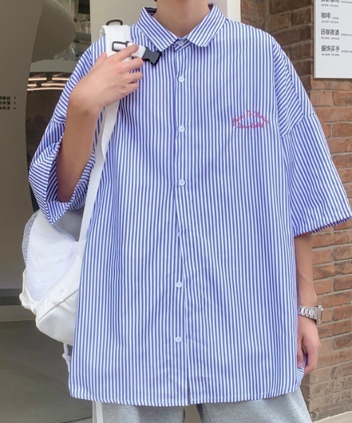 MGV(エムジーヴィー)の「ワンポイント刺繍ストライプシャツ(シャツ/ブラウス・メンズ・ブルー/ブラック/グリーン・LARGE/X-LARGE/MEDIUM)」の4枚目の写真