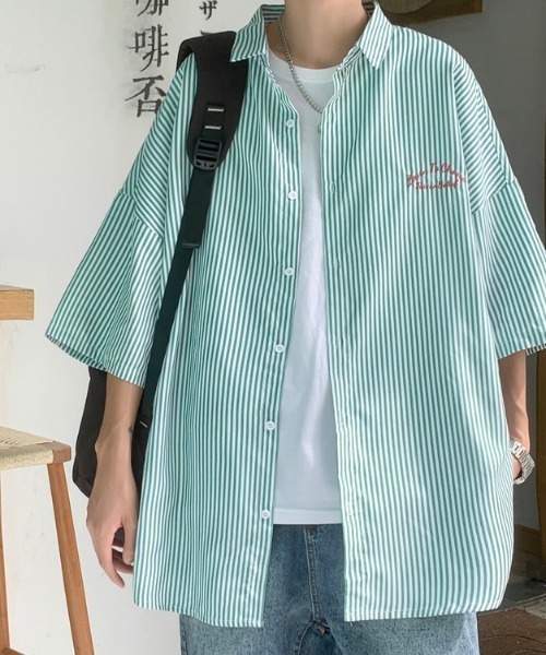 MGV(エムジーヴィー)の「ワンポイント刺繍ストライプシャツ(シャツ/ブラウス・メンズ・ブルー/ブラック/グリーン・LARGE/X-LARGE/MEDIUM)」の8枚目の写真