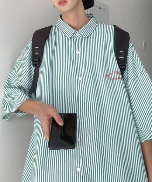 MGV(エムジーヴィー)の「ワンポイント刺繍ストライプシャツ(シャツ/ブラウス・メンズ・ブルー/ブラック/グリーン・LARGE/X-LARGE/MEDIUM)」の12枚目の写真