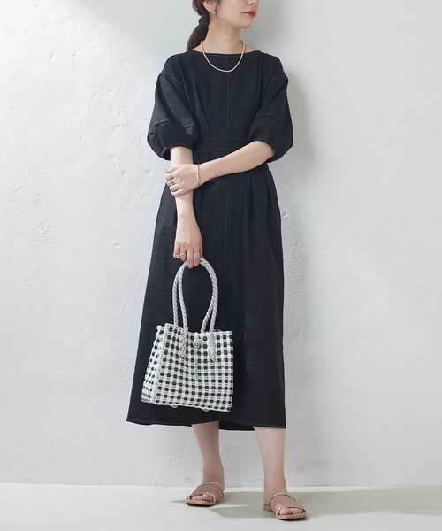 配色ステッチランタンナローワンピース