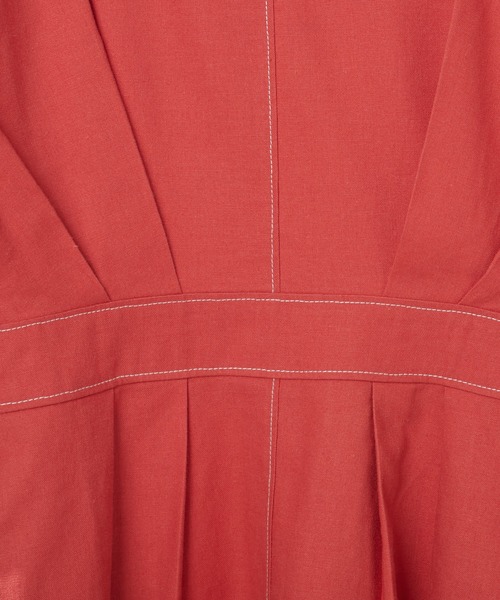 配色ステッチランタンナローワンピース