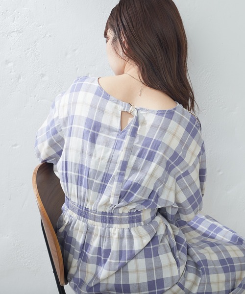 配色ステッチランタンナローワンピース