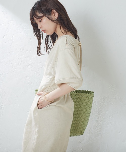 natural couture（ナチュラルクチュール）の「配色ステッチランタンナローワンピース（ワンピース・レディース・ブラック/ライトベージュ/グリーン/オレンジ/チェック・FREE）」の11枚目の写真