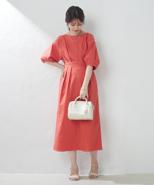 natural couture（ナチュラルクチュール）の「配色ステッチランタンナローワンピース（ワンピース・レディース・ブラック/ライトベージュ/グリーン/オレンジ/チェック・FREE）」の18枚目の写真