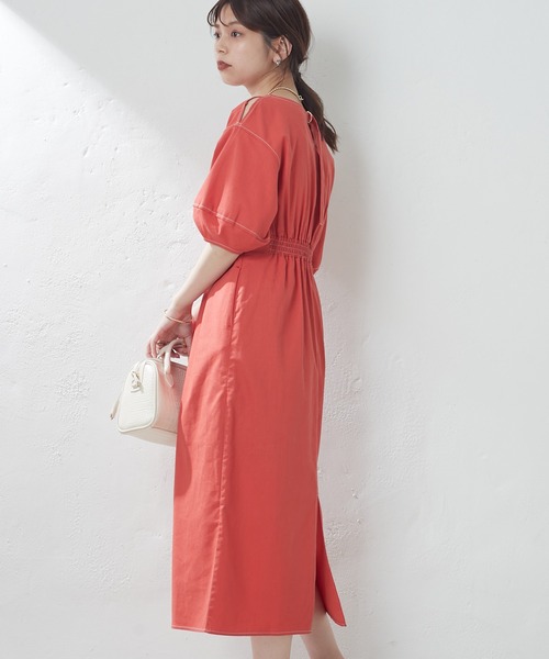 natural couture（ナチュラルクチュール）の「配色ステッチランタンナローワンピース（ワンピース・レディース・ブラック/ライトベージュ/グリーン/オレンジ/チェック・FREE）」の8枚目の写真