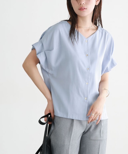 リネンライク前後2WAY袖タックブラウス