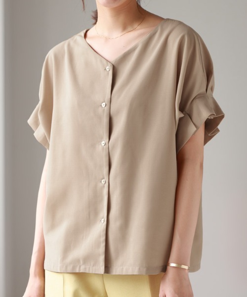 リネンライク前後2WAY袖タックブラウス