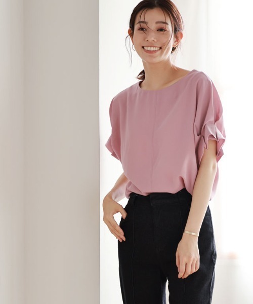 リネンライク前後2WAY袖タックブラウス