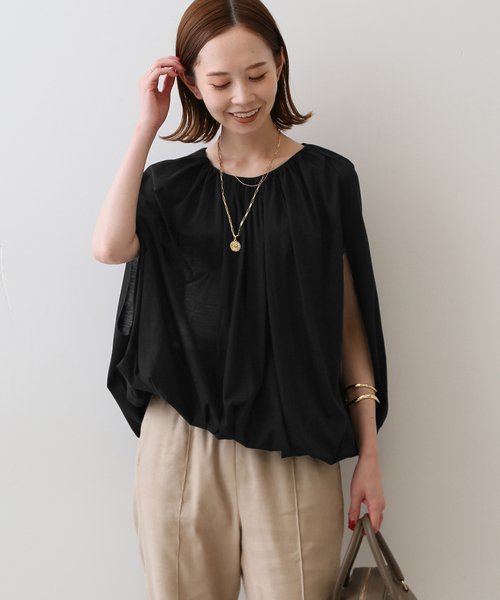 SLOBE IENA(スローブイエナ)の「シアーギャザーカットソー(Tシャツ/カットソー・レディース・ブラック/ライトグリーン・FREE)」の7枚目の写真