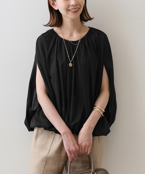 SLOBE IENA(スローブイエナ)の「シアーギャザーカットソー(Tシャツ/カットソー・レディース・ブラック/ライトグリーン・FREE)」の8枚目の写真