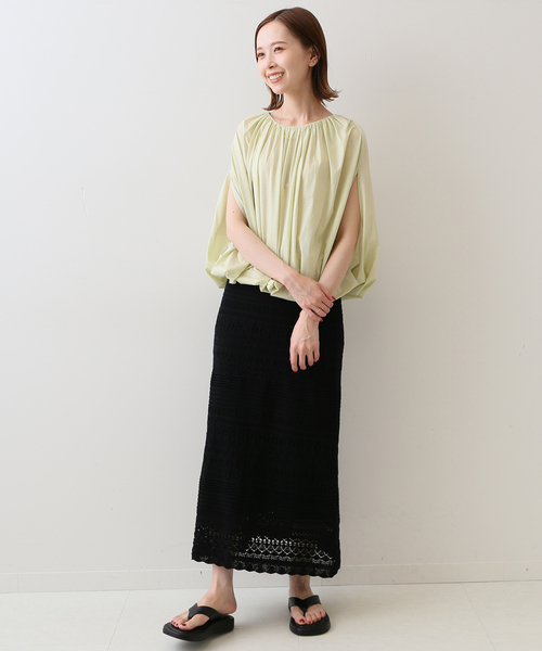 SLOBE IENA(スローブイエナ)の「シアーギャザーカットソー(Tシャツ/カットソー・レディース・ブラック/ライトグリーン・FREE)」の14枚目の写真