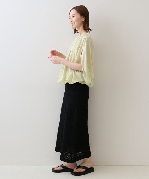 SLOBE IENA(スローブイエナ)の「シアーギャザーカットソー(Tシャツ/カットソー・レディース・ブラック/ライトグリーン・FREE)」の16枚目の写真
