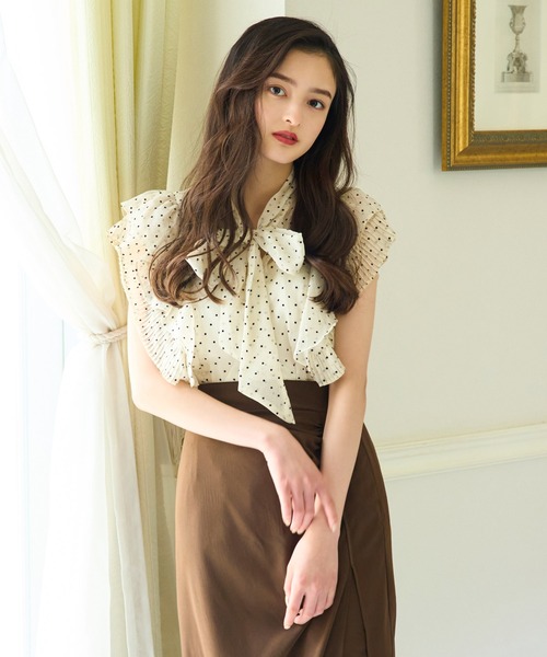 ROYAL PARTY(ロイヤルパーティー)の「ラッフルリボンブラウス(シャツ/ブラウス・レディース・ブラック/オフホワイト/ドット・FREE)」の14枚目の写真