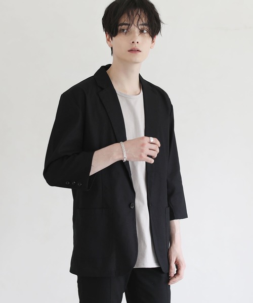 THE CASUAL(カジュアル)の「綿麻7分袖テーラードジャケット(テーラードジャケット・メンズ・ブラック/ベージュ/ネイビー/チャコール・M/XL/L)」の2枚目の写真