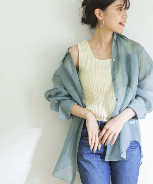 URBAN RESEARCH（アーバンリサーチ）の「ランダムアイレットテレコスクエアタンクトップ（タンクトップ・レディース・カーキ/ブラック/オフホワイト・FREE）」の4枚目の写真