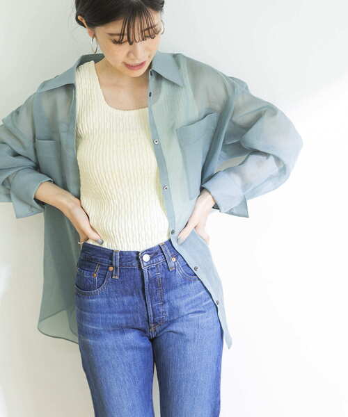 URBAN RESEARCH（アーバンリサーチ）の「ランダムアイレットテレコスクエアタンクトップ（タンクトップ・レディース・カーキ/ブラック/オフホワイト・FREE）」の6枚目の写真