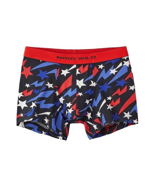 BODY WILD(ボディーワイルド)の「BODYWILD/ボディワイルド ストレッチ ボクサーパンツ ナイロンジャカード シューティングスター柄(ボクサーパンツ・メンズ・イエロー/レッド・MEDIUM/LARGE)」の2枚目の写真