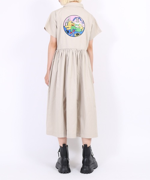 PUNYUS GOOD MOOD半袖シャツロングワンピースグリーン 美品】 プニュズ GOOD MOOD半袖シャツロングワンピースグリーン