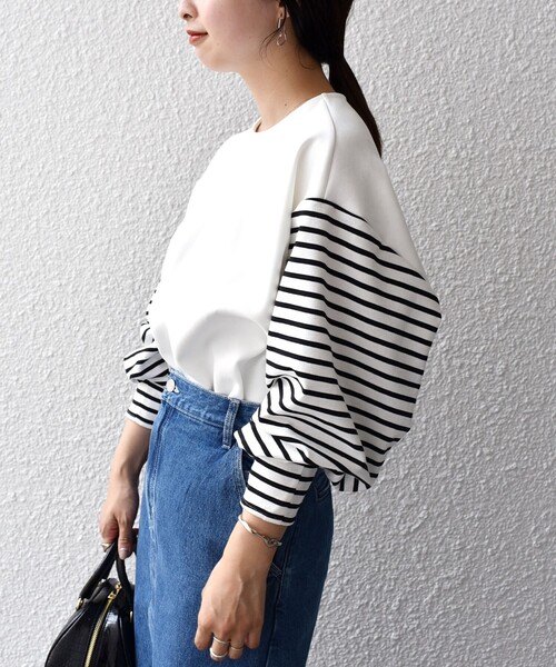 SHIPS(シップス)の「*ボーダースリーブコンビプルオーバー◇(Tシャツ/カットソー・レディース・ホワイト系/ブラック/ブルー・ONE SIZE)」の17枚目の写真