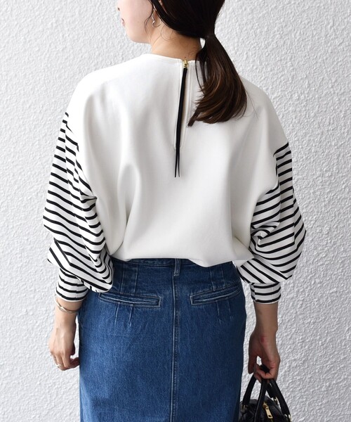 SHIPS(シップス)の「*ボーダースリーブコンビプルオーバー◇(Tシャツ/カットソー・レディース・ホワイト系/ブラック/ブルー・ONE SIZE)」の18枚目の写真