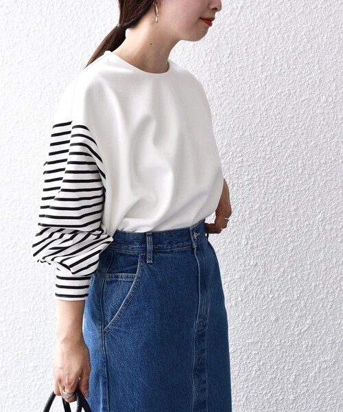 SHIPS(シップス)の「*ボーダースリーブコンビプルオーバー◇(Tシャツ/カットソー・レディース・ホワイト系/ブラック/ブルー・ONE SIZE)」の19枚目の写真