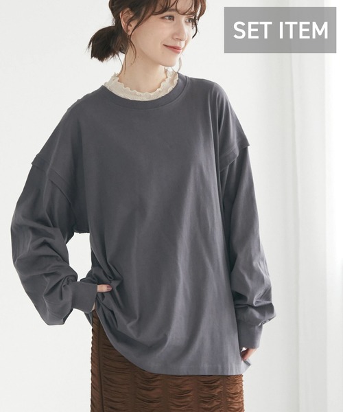 Green　Parks（グリーンパークス）の「・SUGARSPOON SET2点ロンT×シアーハイネック（Tシャツ/カットソー・レディース・ブラック/オフホワイト/チャコールグレー・FREE）」の3枚目の写真