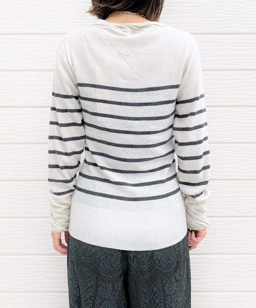 Q（キュー）の「BROSパネルボーダーニット（ニット/セーター・レディース・チャコールグレー/ホワイト系その他・MEDIUM）」の5枚目の写真