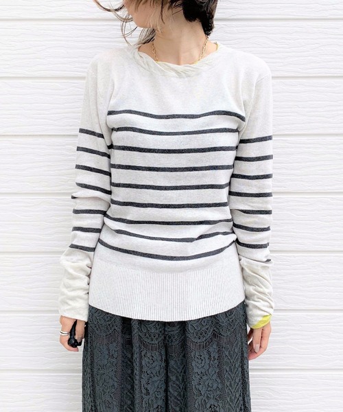 Q（キュー）の「BROSパネルボーダーニット（ニット/セーター・レディース・チャコールグレー/ホワイト系その他・MEDIUM）」の3枚目の写真