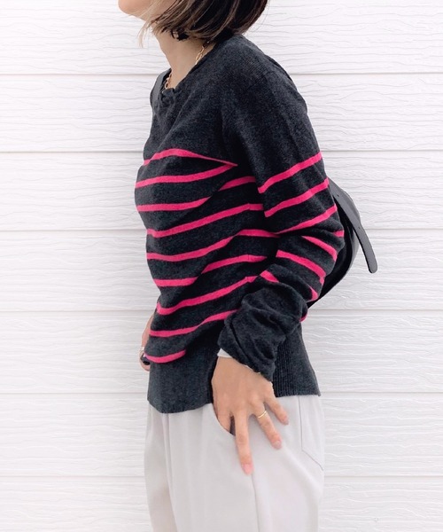 Q（キュー）の「BROSパネルボーダーニット（ニット/セーター・レディース・チャコールグレー/ホワイト系その他・MEDIUM）」の6枚目の写真