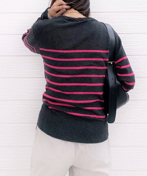 Q（キュー）の「BROSパネルボーダーニット（ニット/セーター・レディース・チャコールグレー/ホワイト系その他・MEDIUM）」の7枚目の写真