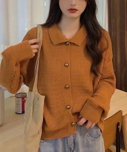 Girly Doll（ガーリードール）の「襟付きニットカーディガン（カーディガン/ボレロ・レディース・オフホワイト/ネイビー/テラコッタ/ブラウン/モカ/ブラック・FREE）」の5枚目の写真