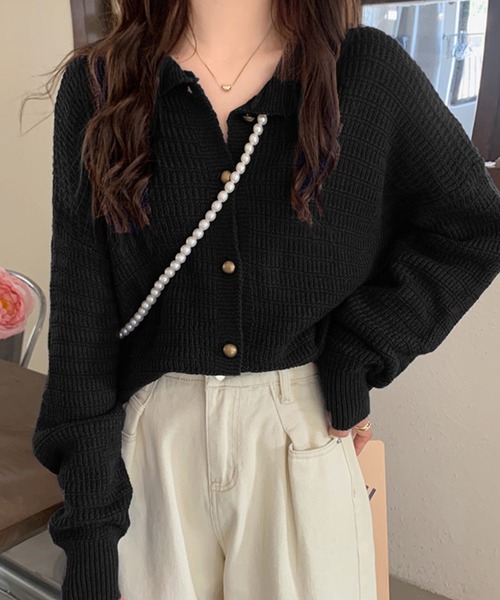 セール】襟付きニットカーディガン（カーディガン/ボレロ）｜Girly