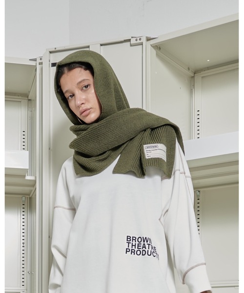 THEATRE PRODUCTS（シアタープロダクツ）の「ブラウンネームフードマフラー（マフラー・レディース・ブラック/グレー/ベージュ/カーキ・FREE）」の10枚目の写真