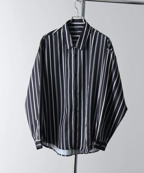 Art re A select（アトリエセレクト）の「DRAPE OVERSIZED STRIPESHIRTS/トロミファブリック ストライプ長袖オーバーサイズシャツ（シャツ/ブラウス・メンズ・ホワイト系その他/ブラック系その他・M/L）」の10枚目の写真
