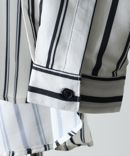 Art re A select（アトリエセレクト）の「DRAPE OVERSIZED STRIPESHIRTS/トロミファブリック ストライプ長袖オーバーサイズシャツ（シャツ/ブラウス・メンズ・ホワイト系その他/ブラック系その他・M/L）」の4枚目の写真