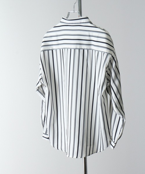 Art re A select（アトリエセレクト）の「DRAPE OVERSIZED STRIPESHIRTS/トロミファブリック ストライプ長袖オーバーサイズシャツ（シャツ/ブラウス・メンズ・ホワイト系その他/ブラック系その他・M/L）」の8枚目の写真