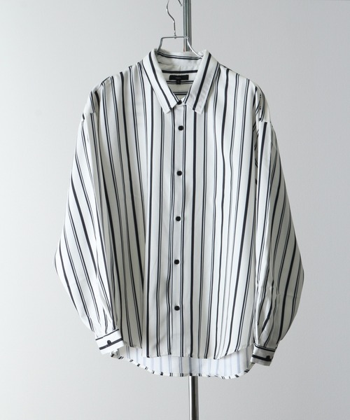 Art re A select（アトリエセレクト）の「DRAPE OVERSIZED STRIPESHIRTS/トロミファブリック ストライプ長袖オーバーサイズシャツ（シャツ/ブラウス・メンズ・ホワイト系その他/ブラック系その他・M/L）」の5枚目の写真