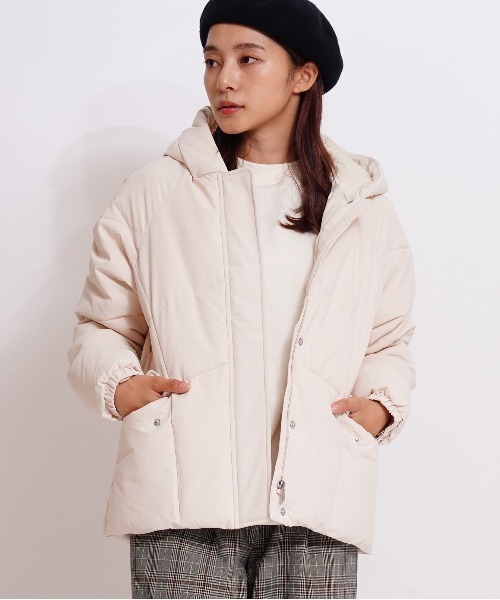 GIORDANO（ジョルダーノ）の「[ GIORDANO ]パデッドフードルーズジャケット | 撥水/防風（ダウンジャケット/コート・レディース・グレー/ベージュ・MEDIUM/LARGE/X-LARGE）」の16枚目の写真