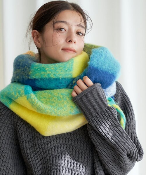 LBC(エルビーシー)の「ブロックチェックストール(ストール/ショール・レディース・ピンク系/オレンジ系/ベージュ/グレー/グリーン系・FREE)」の6枚目の写真