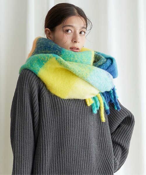 LBC(エルビーシー)の「ブロックチェックストール(ストール/ショール・レディース・ピンク系/オレンジ系/ベージュ/グレー/グリーン系・FREE)」の8枚目の写真