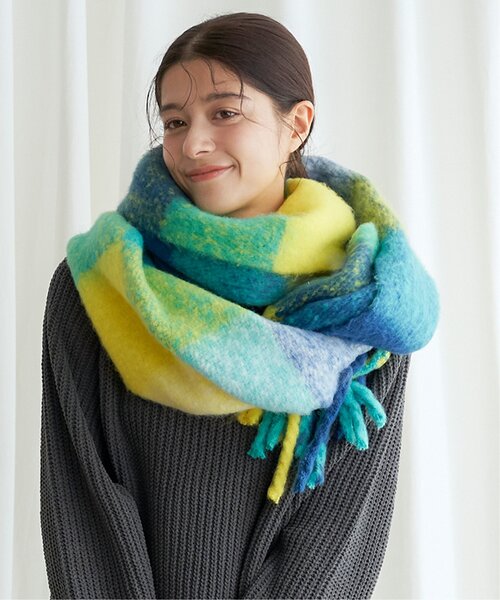 LBC(エルビーシー)の「ブロックチェックストール(ストール/ショール・レディース・ピンク系/オレンジ系/ベージュ/グレー/グリーン系・FREE)」の9枚目の写真