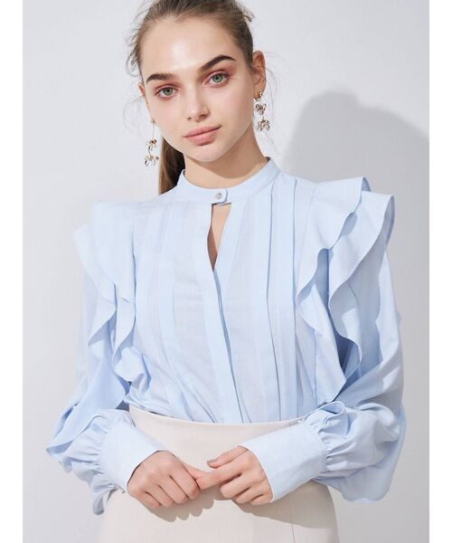 MERCURYDUO(マーキュリーデュオ)の「【To/】タックフリル配色ブラウス(シャツ/ブラウス・レディース・オフホワイト/ライトブルー/ベージュ・FREE)」の1枚目の写真